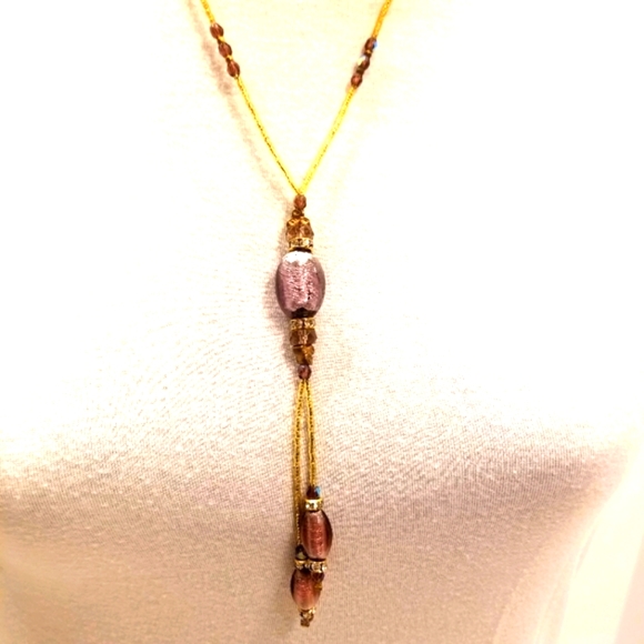 🔻REDUCED Vecchia Murano Italian Handblown purple glass beads Y necklace earring - Picture 2 of 15